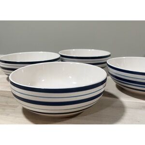 Striped Blue and White Ceramic Bowls